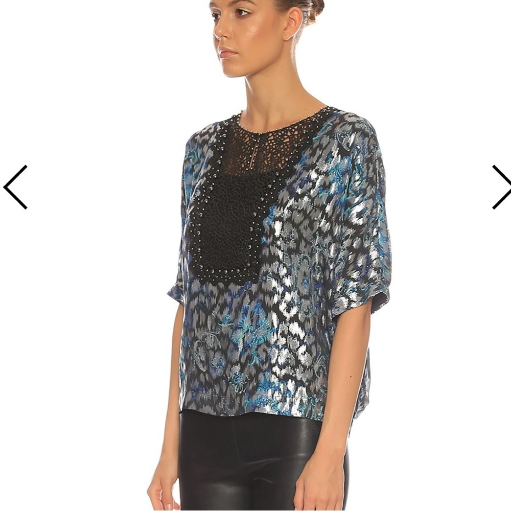 Elie Tahari Milan Beaded Blouse size Large - Picture 2 of 10